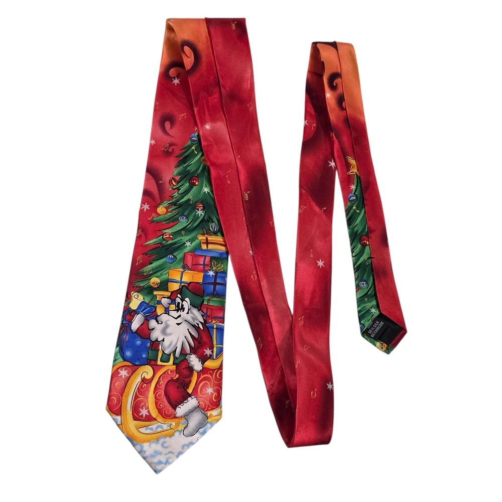J. Garcia Mens 'The Fox Trot' Tie #60 Christmas Santa Sleigh Silk Red Tree